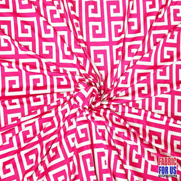 Greek Key Print Design Navy / Pink Stretch Poly-Spandex Fabric 58" Wide - Picture 7 of 7